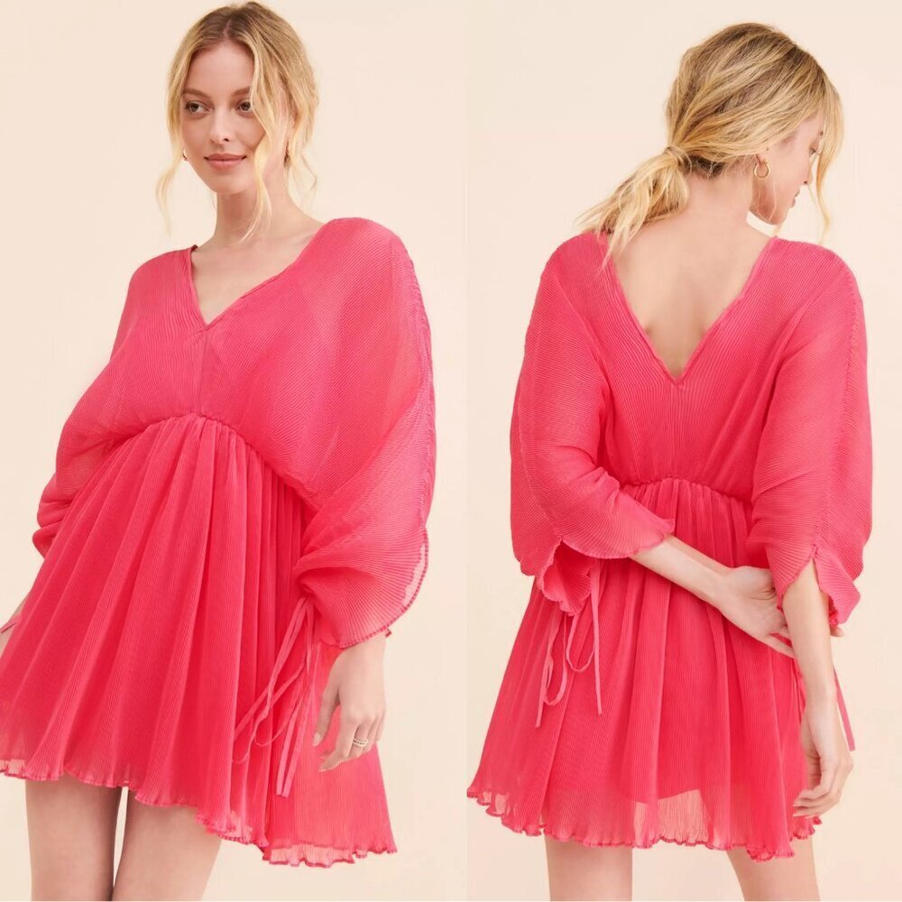 NWT New $150 Free People Let Me Be Chiffon Plunge Mini Pink Dress Size XXS P
